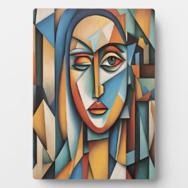 Placa Expositora Retrato Cubista Vibrante Resumen Arte Geométrico
