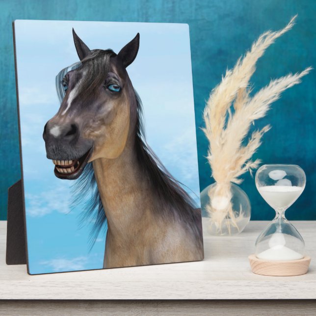 Placa Expositora Retrato de Arte de Caballo con Sonrisa Divertida (Lado)