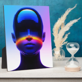 Placa Expositora Retrato de Arte Pixel Futurista – Abstracto Digita