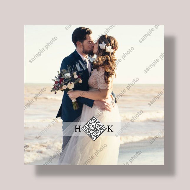 Placa Expositora Retrato de Boda | Código QR de Monograma (Subido por el creador)