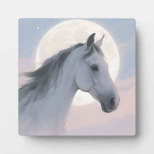 Placa Expositora Retrato de caballo blanco a la luz de la luna