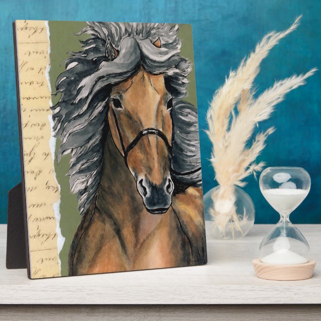 Placa Expositora Retrato de Caballo Islandés de Silver Bay (Lado)