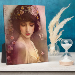 Placa Expositora Retrato de estilo vintage de hermosa mujer floral