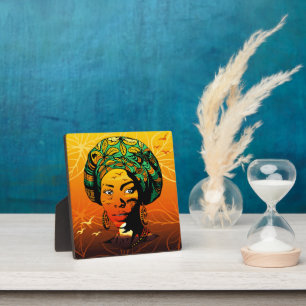 Placa Expositora Retrato de mujer africana con puesta de sol