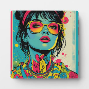 Placa Expositora Retrato Neon Pop Diva - Arte Retro Audaz y Vibrant