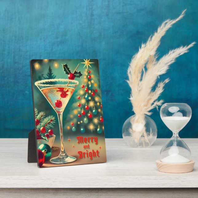 Placa Expositora Retro 50 Merry Bright Navidades Cocktail Martini (Lado)