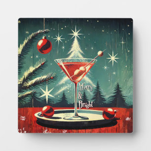 Placa Expositora Retro 50s Copo de Nieve de Navidad Martini de árbo