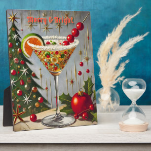 Placa Expositora Retro Cóctel de Dulce Navideño Alegre y Brillante 