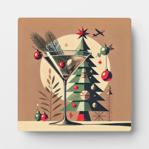 Placa Expositora Retro Martini de árbol de Navidad de los 50 Jet Se