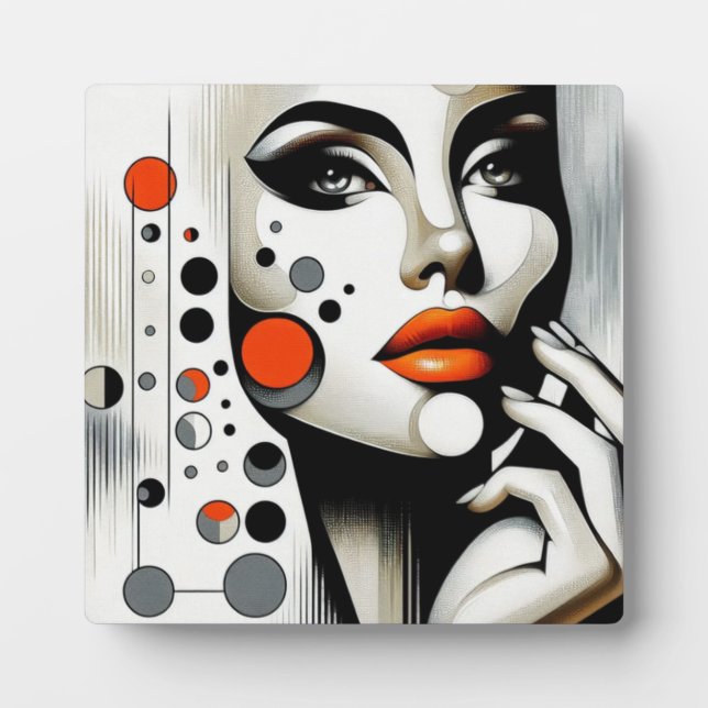 Placa Expositora Retro Pop Diva: Elegancia Geométrica Resumen de Ar (Frente)