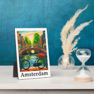 Placa Expositora Retro Vintage Ámsterdam Holanda Canal Ciudad Viaje