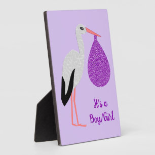 Placa Expositora Revelación de género de bebé neutro Morado Cigüeña