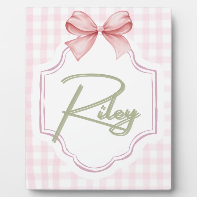Placa Expositora Riley Baby Nursery Personalizado Bow&Gingham (Frente)