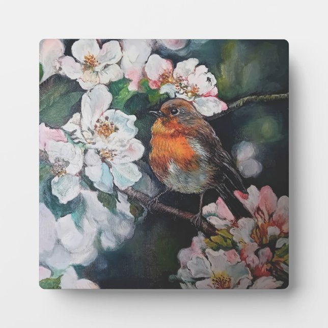 Placa Expositora Robin con flor de cerezo (Frente)