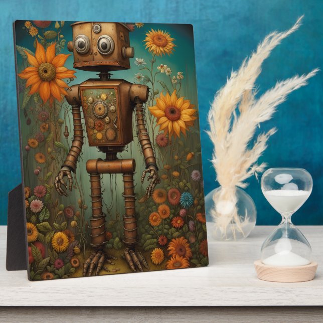 Placa Expositora Robot Caprichoso de Jardín | Mesa Digital de Arte (Lado)