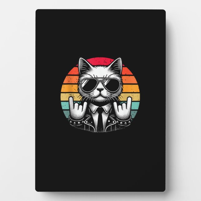 Placa Expositora Rock gato y música rodante para hombres mujeres re (Frente)