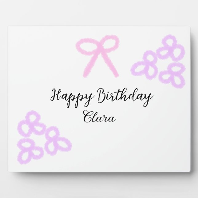 Placa Expositora Ropa rosa morado floral pastel feliz cumpleaños (Frente)