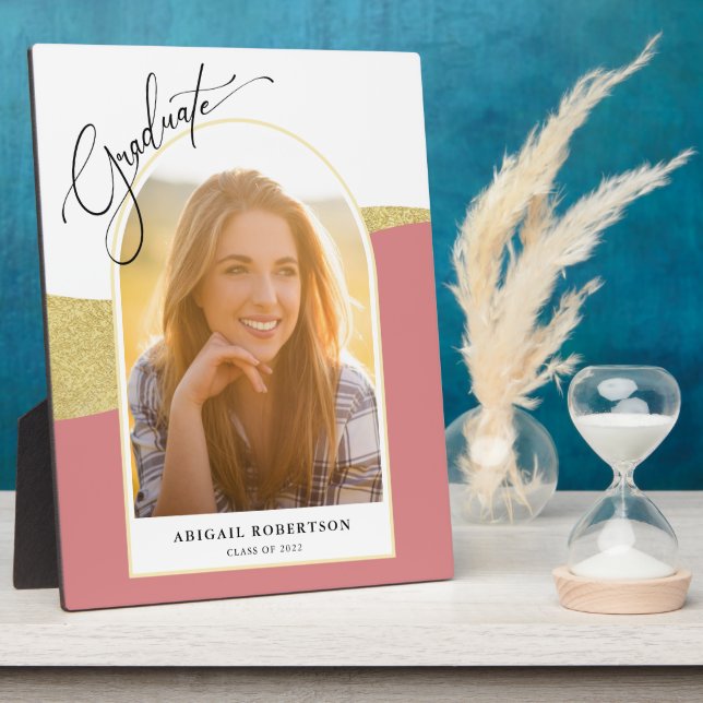 Placa Expositora Rosa de fotografía con arco moderno y graduación d (Lado)