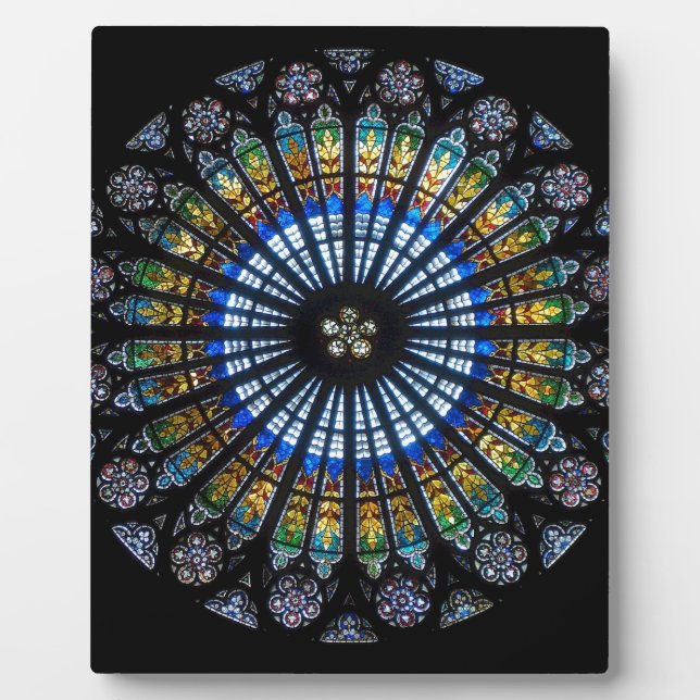 Placa Expositora Rosa de vidrio manchado en Estrasburgo, Francia (Frente)