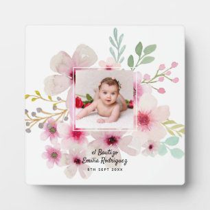 Placa Expositora Rosa floral rosa FOTO BAUTIZO Chicas de bautismo n