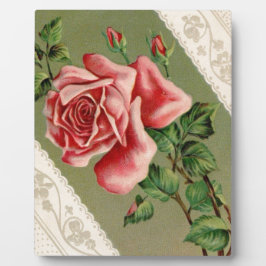 Placa Expositora Rosa rosa y paleta de encaje vintage con encanto