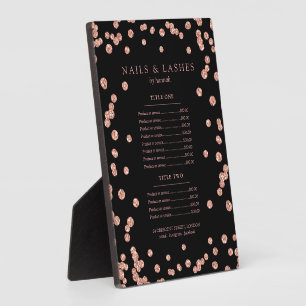 Placa Expositora Rosa simple Purpurina oro Confetti Menú de precio