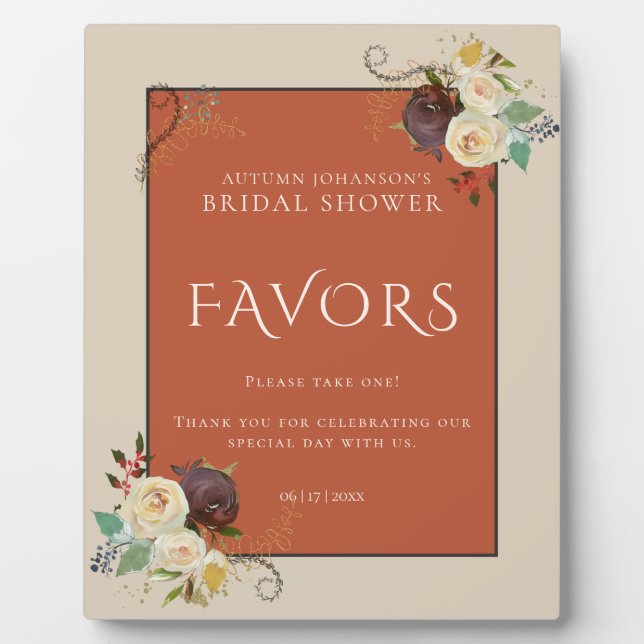 Placa Expositora Rosas de otoño: favores a la ducha de novia (Frente)