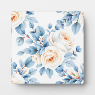 Placa Expositora Rosas Melocotón Polvo Azul Eucalipto Patrón