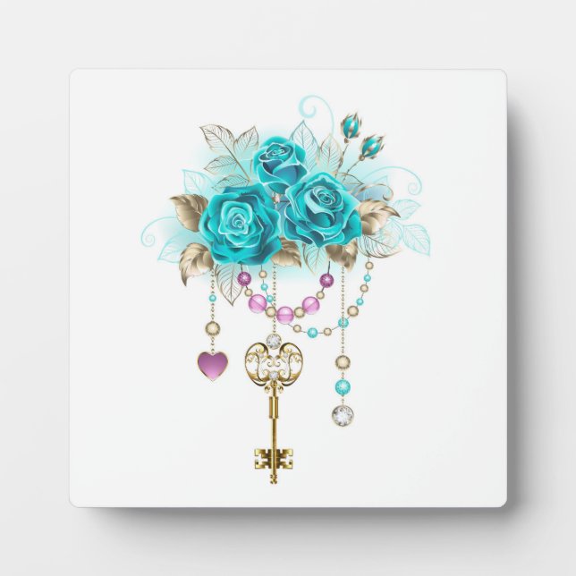 Placa Expositora Rosas turquesas con llaves (Frente)