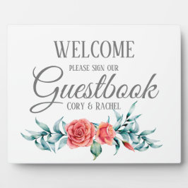 Placa Expositora Rosas y Eucalyptus Guestbook Tabletop