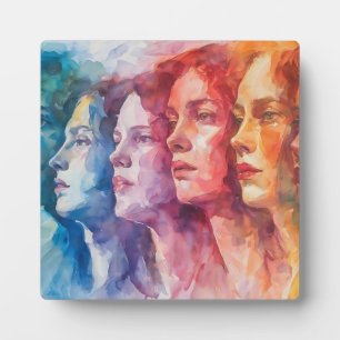 Placa Expositora Rostros de las mujeres - Pintura de acuarela