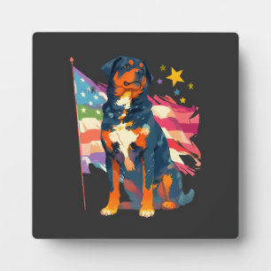 Placa Expositora Rottweiler patriótico con arte de la bandera de EE