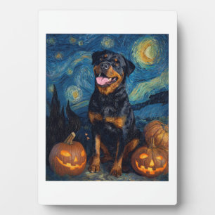 Placa Expositora Rottweiler Perro Lindo Halloween Jack O Lantern Ca