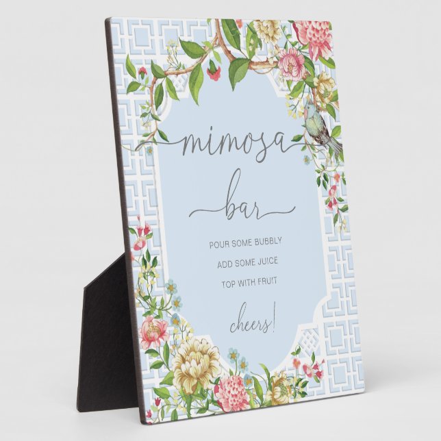 Placa Expositora Rótulo Blue Chinoiserie Baby Shower Mimosa Bar (Lado)