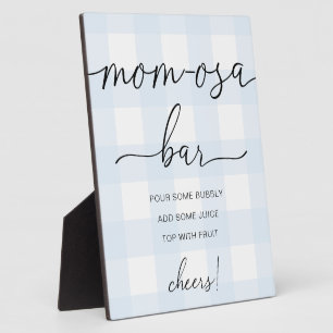Placa Expositora Rótulo Blue Gingham Baby Shower Mom-osa Bar