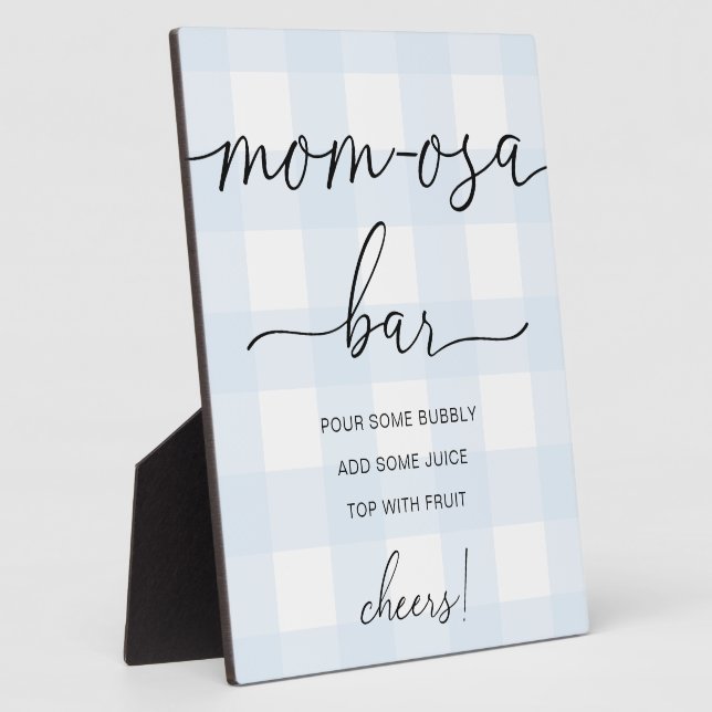 Placa Expositora Rótulo Blue Gingham Baby Shower Mom-osa Bar (Lado)