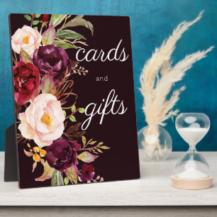 Placa Expositora Rótulo Dark Burgundy Marsala Floral Guestbook