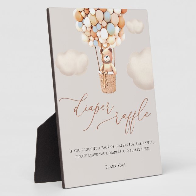 Placa Expositora Rótulo de Bear Balloons Diaper Raffle (Lado)