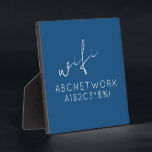 Placa Expositora Rótulo de contraseña WiFi personalizado Azul<br><div class="desc">Facilite a los huéspedes la conexión a su WiFi con esta placa azul personalizada que muestra su nombre de red y contraseña. El diseño presenta un fondo azul moderno con texto en blanco y un área de personalizable para los detalles de la red. Esta versión del producto es de 5.25x5.25...</div>