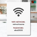 Placa Expositora Rótulo de información de contraseña de red Wi-Fi e<br><div class="desc">Agregue un nombre de red y una contraseña, y cree fácilmente su signo de información de red wifi. Puede TRANSFERIR este DISEÑO a otros productos de Zazzle y ajustarlo para que se ajuste a la mayoría de los artículos de Zazzle. También puede hacer clic en el botón PERSONALIZAR para agregar,...</div>