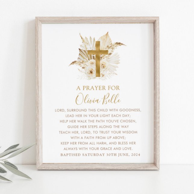 Placa Expositora Rótulo de la oración del bautismo Boho Neutral flo (Boho Neutral Baptism Prayer Sign - MATCHING ITEMS AVAILABLE)