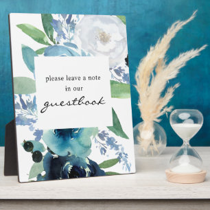 Placa Expositora Rótulo del libro de visitas Dusty Blue Floral Ease