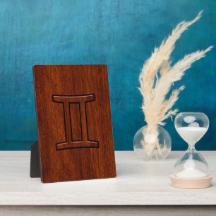 Placa Expositora Rótulo Gemini Zodiac al estilo de la madera de cao