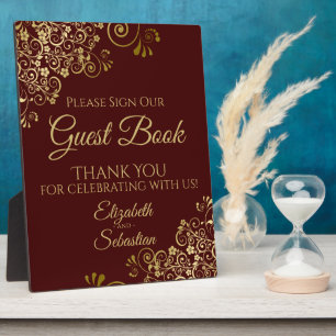 Placa Expositora Rótulo Gold & Auburn Brown Nuestro Boda del libro