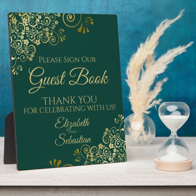Placa Expositora Rótulo Gold & Emerald Green Nuestro Boda de libros (Lado)