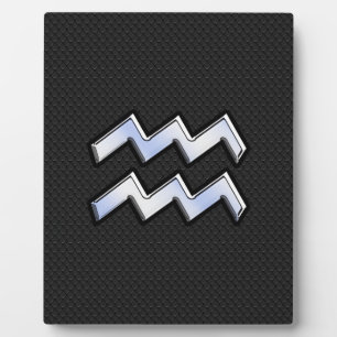 Placa Expositora Rótulo moderno cromado como Aquarius Zodiac sobre