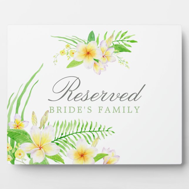 Placa Expositora Rótulo reservado para Bodas de Frangipani (Frente)