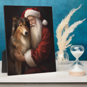 Placa Expositora Rough Collie Con Navidades festivos de Santa Claus