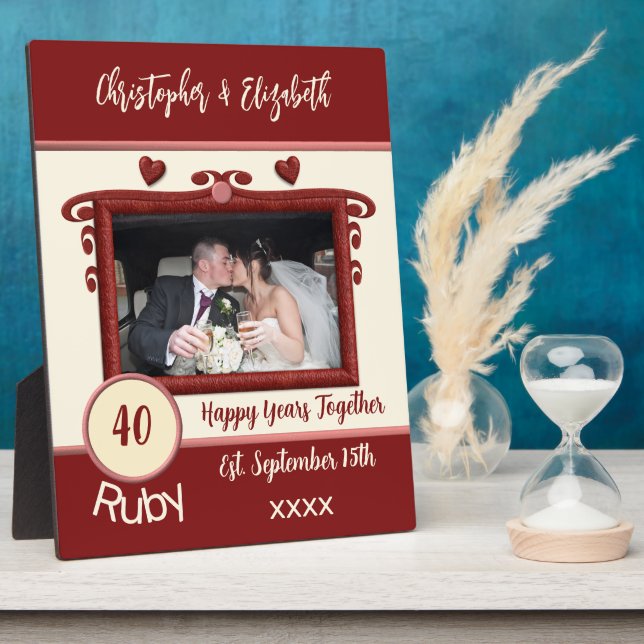 Placa Expositora Ruby por 40 años añadir nombres rojo foto (Lado)