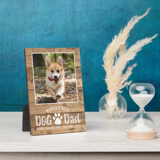 Placa Expositora Rustic Best Dog Dad Photo Fathers Day (Lado)
